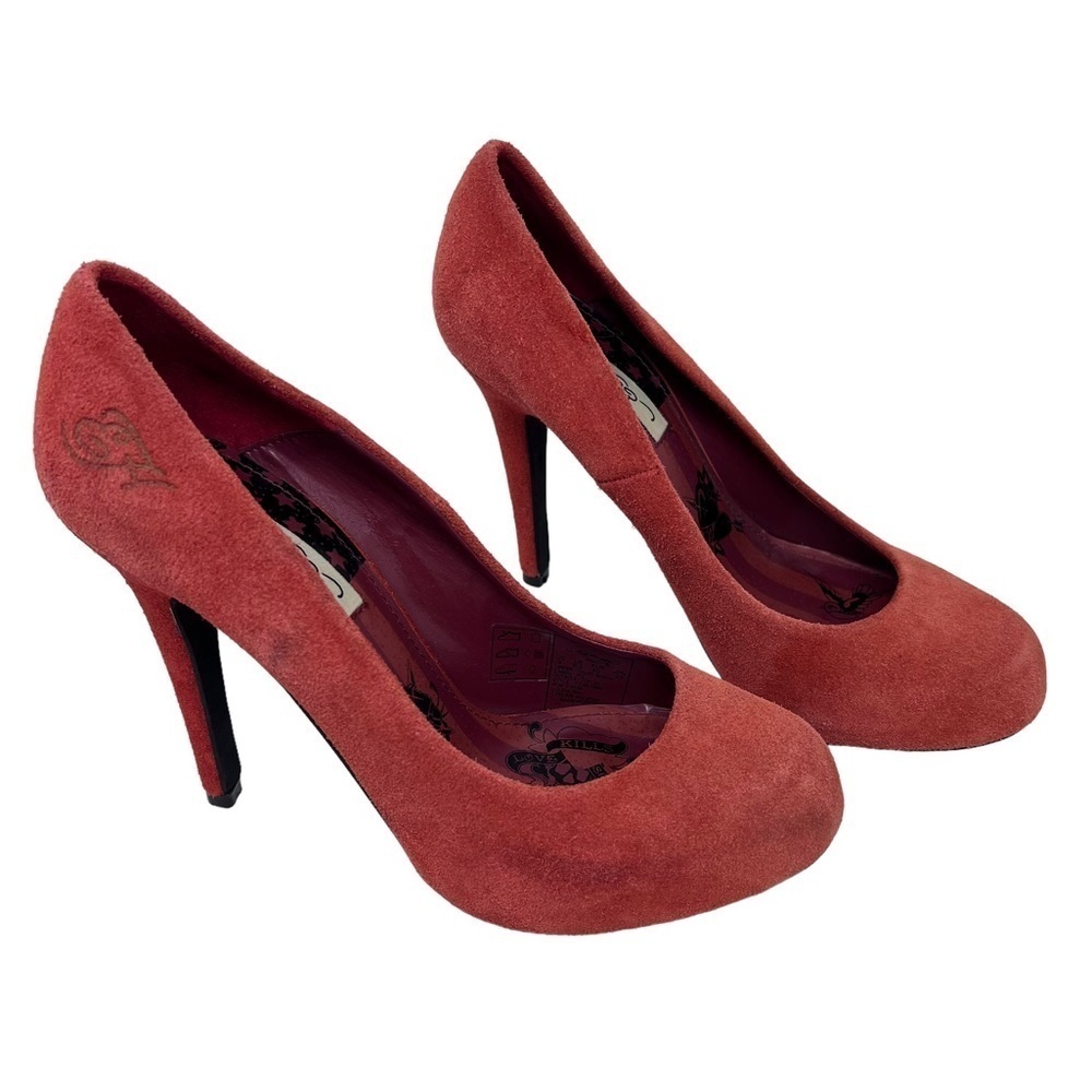 Ed Hardy Women's Oiled Suede Stiletto Platform Heels Pumps Rust Orange Size 9